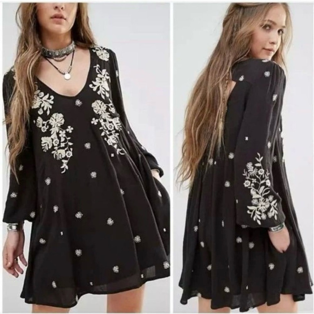 Free People Sweet Tennessee Flowy Floral Embroidered Hippie Boho Dress Small